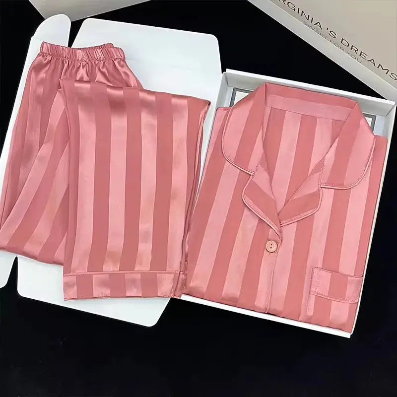 High Quality Ice Silk Light Luxury Pajamas Women's Pajama Spring and Autumn Style Long Sleeve Home Set Satin Nightwear Sleepwear Vicsxox