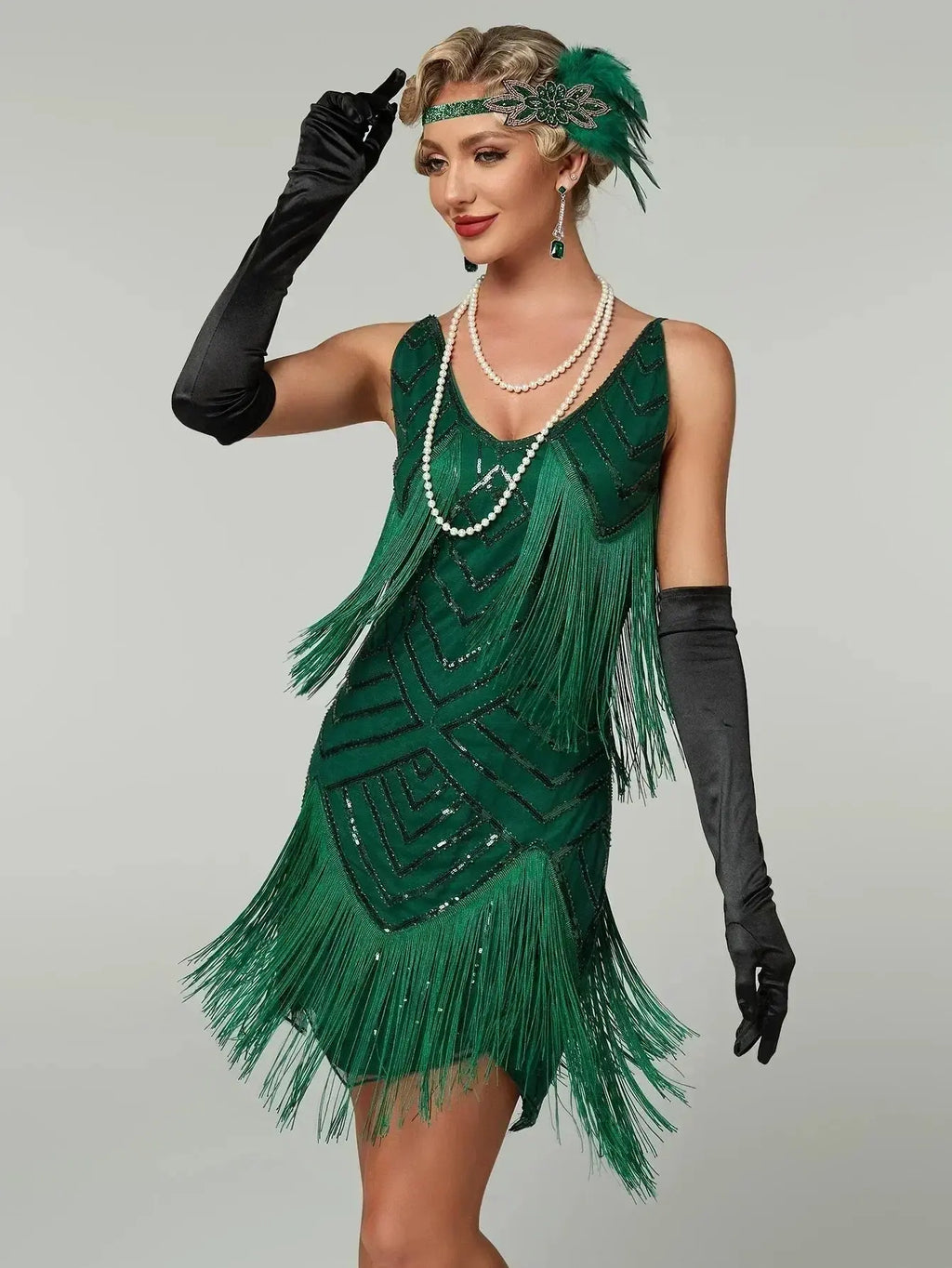 1920s Flapper Dress - Sequin Beaded Gatsby Fringe Mini - Plus Size Femstylo