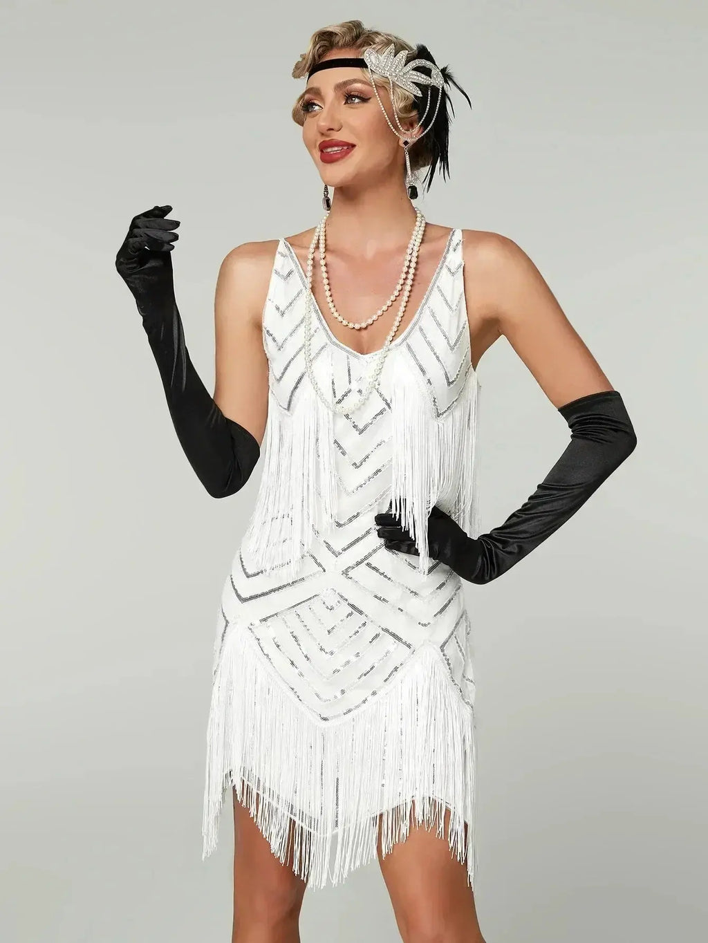 1920s Flapper Dress - Sequin Beaded Gatsby Fringe Mini - Plus Size Femstylo