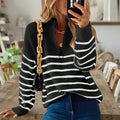 Women's Striped Half-Zip Knit Sweater with Ring Pull