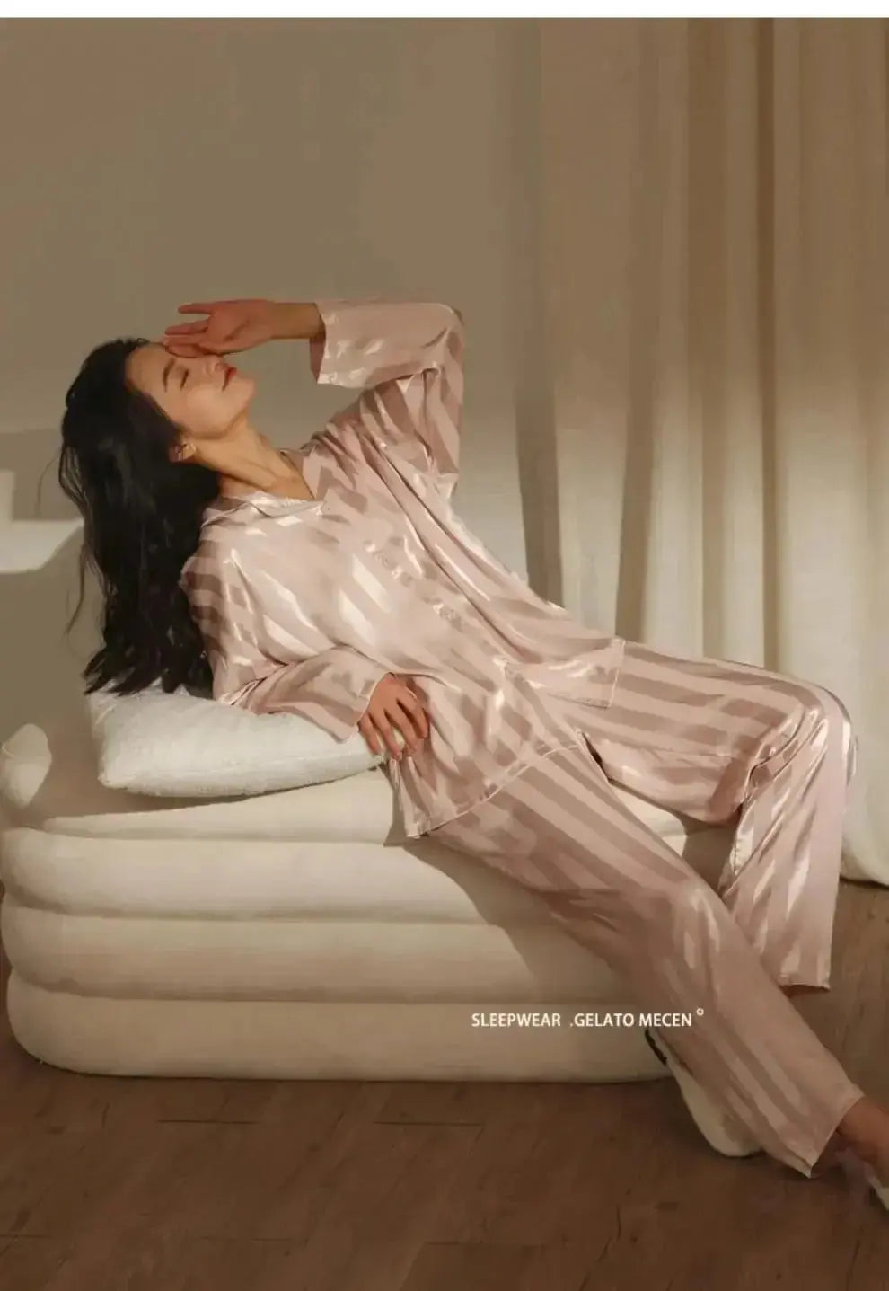 High Quality Ice Silk Light Luxury Pajamas Women's Pajama Spring and Autumn Style Long Sleeve Home Set Satin Nightwear Sleepwear Vicsxox
