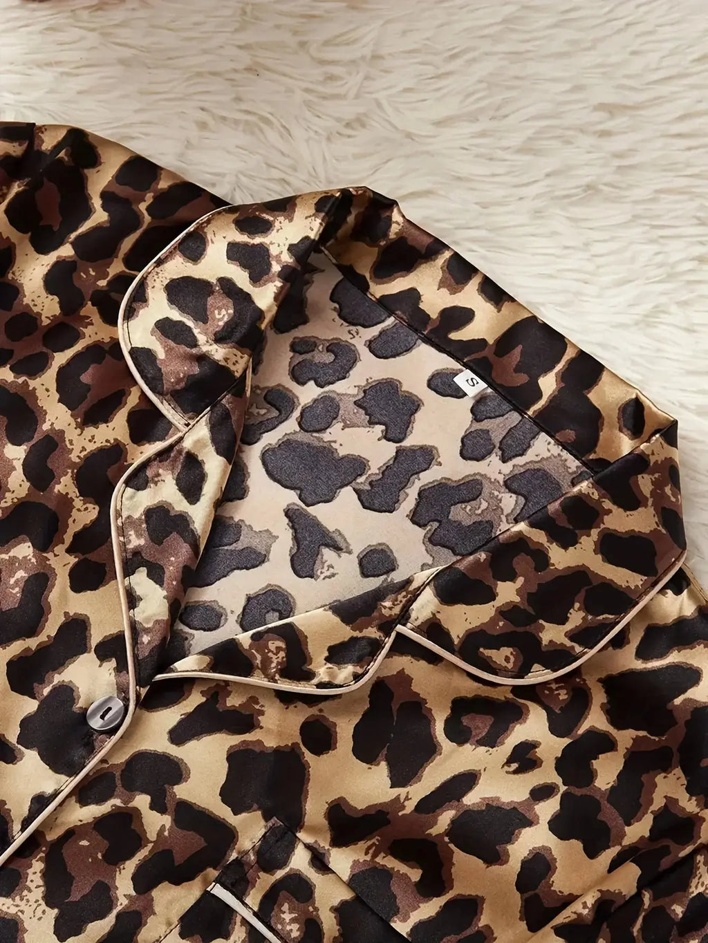 Women's Leopard Print Satin Pajama Set | Short Sleeve Top & Shorts Loungewear Vicsxox
