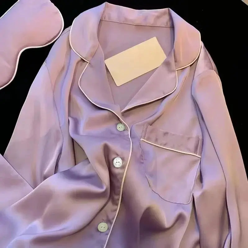 High Quality Ice Silk Light Luxury Pajamas Women's Pajama Spring and Autumn Style Long Sleeve Home Set Satin Nightwear Sleepwear Vicsxox
