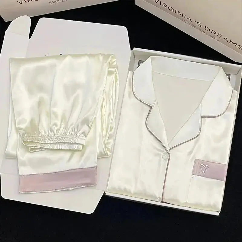 High Quality Ice Silk Light Luxury Pajamas Women's Pajama Spring and Autumn Style Long Sleeve Home Set Satin Nightwear Sleepwear Vicsxox
