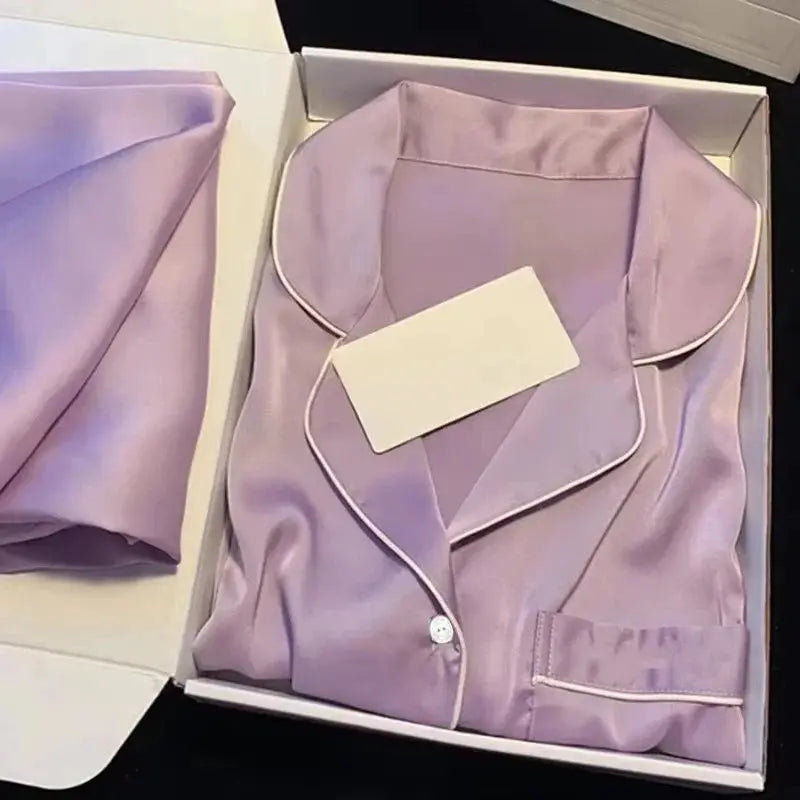 High Quality Ice Silk Light Luxury Pajamas Women's Pajama Spring and Autumn Style Long Sleeve Home Set Satin Nightwear Sleepwear Vicsxox