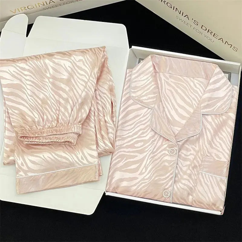 High Quality Ice Silk Light Luxury Pajamas Women's Pajama Spring and Autumn Style Long Sleeve Home Set Satin Nightwear Sleepwear Vicsxox