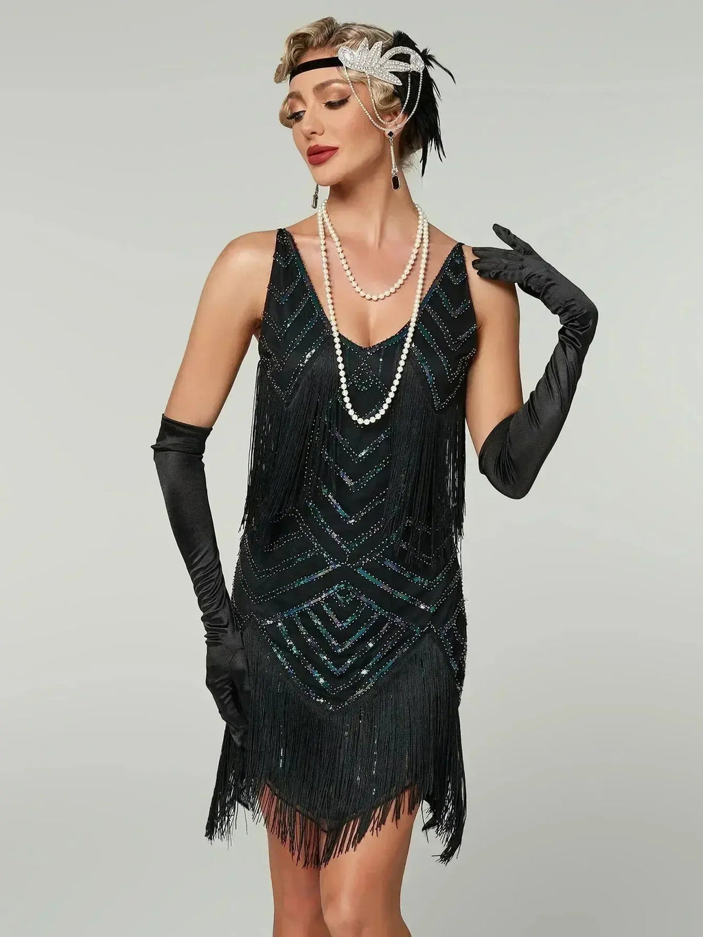 1920s Flapper Dress - Sequin Beaded Gatsby Fringe Mini - Plus Size Femstylo