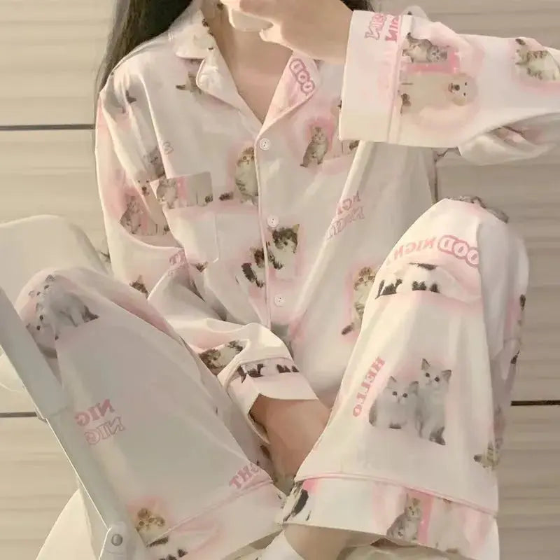 High Quality Ice Silk Light Luxury Pajamas Women's Pajama Spring and Autumn Style Long Sleeve Home Set Satin Nightwear Sleepwear Vicsxox