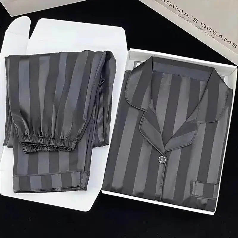 High Quality Ice Silk Light Luxury Pajamas Women's Pajama Spring and Autumn Style Long Sleeve Home Set Satin Nightwear Sleepwear Vicsxox