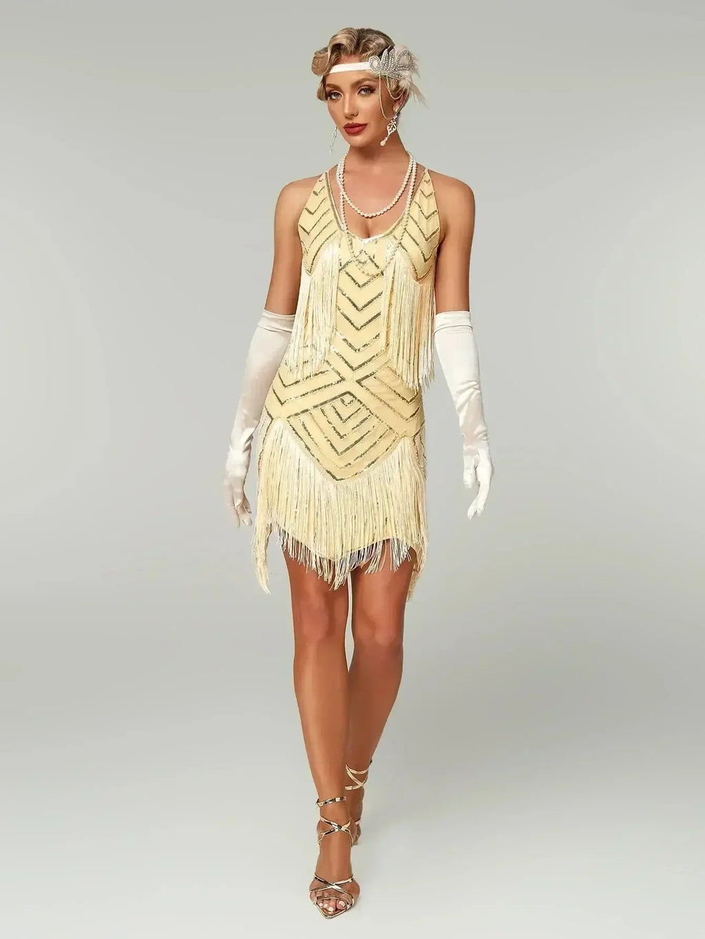 1920s Flapper Dress - Sequin Beaded Gatsby Fringe Mini - Plus Size Femstylo