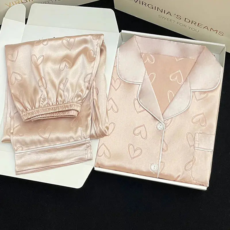 High Quality Ice Silk Light Luxury Pajamas Women's Pajama Spring and Autumn Style Long Sleeve Home Set Satin Nightwear Sleepwear Vicsxox