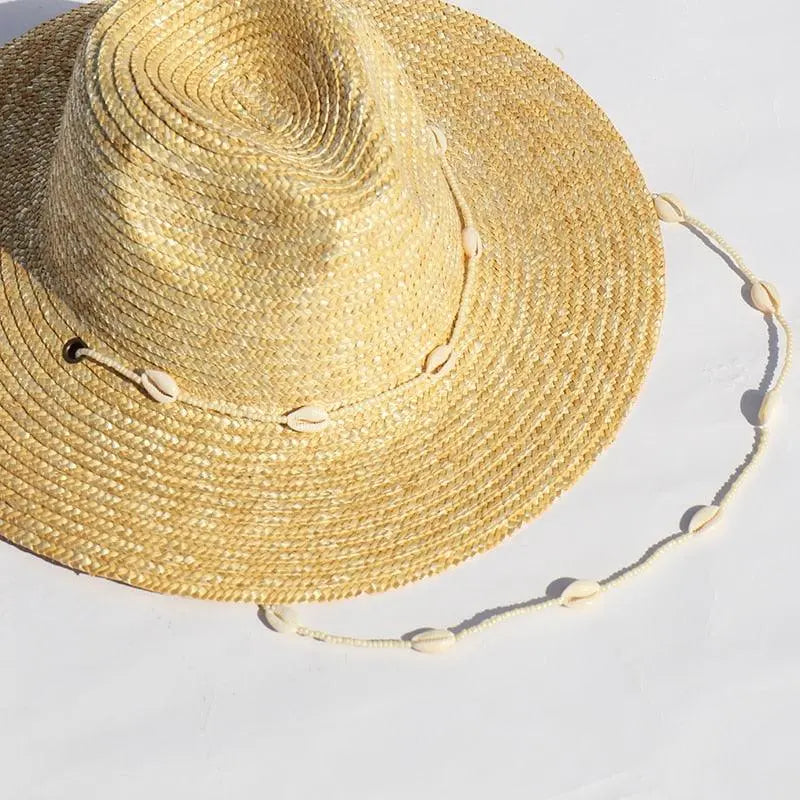 Seashell Beaded Straw Beach Hat – Boho Chain Fedora Sun Hat for Women Vicsxox.com