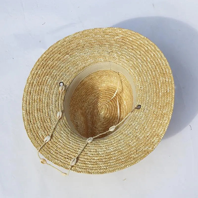 Seashell Beaded Straw Beach Hat – Boho Chain Fedora Sun Hat for Women Vicsxox.com