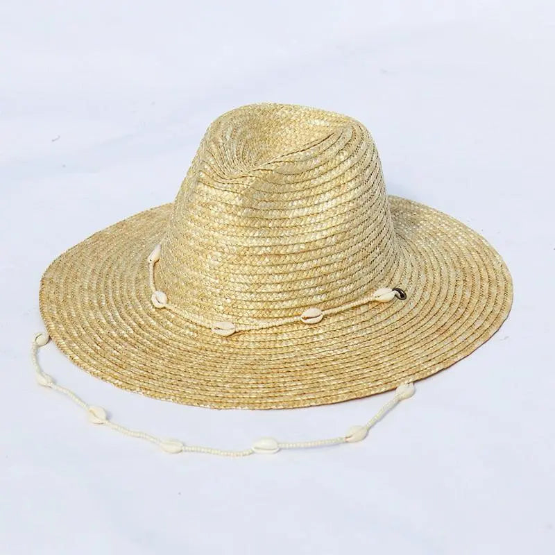 Seashell Beaded Straw Beach Hat – Boho Chain Fedora Sun Hat for Women Vicsxox.com
