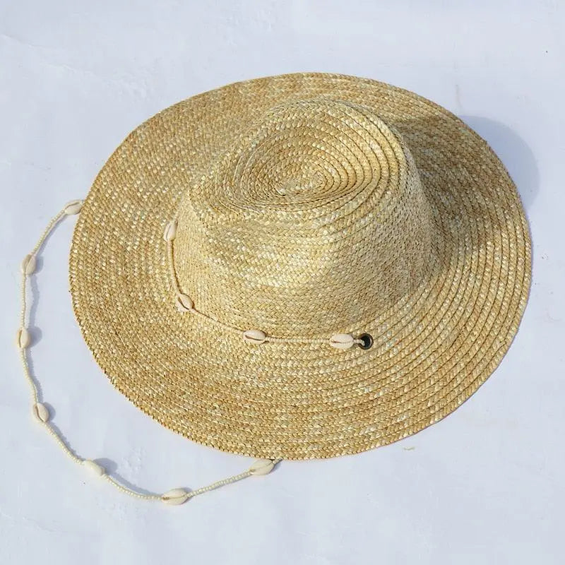 Seashell Beaded Straw Beach Hat – Boho Chain Fedora Sun Hat for Women Vicsxox.com