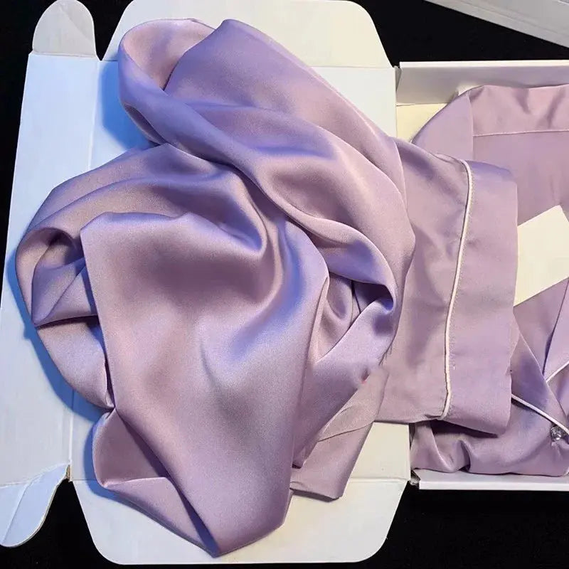 High Quality Ice Silk Light Luxury Pajamas Women's Pajama Spring and Autumn Style Long Sleeve Home Set Satin Nightwear Sleepwear Vicsxox