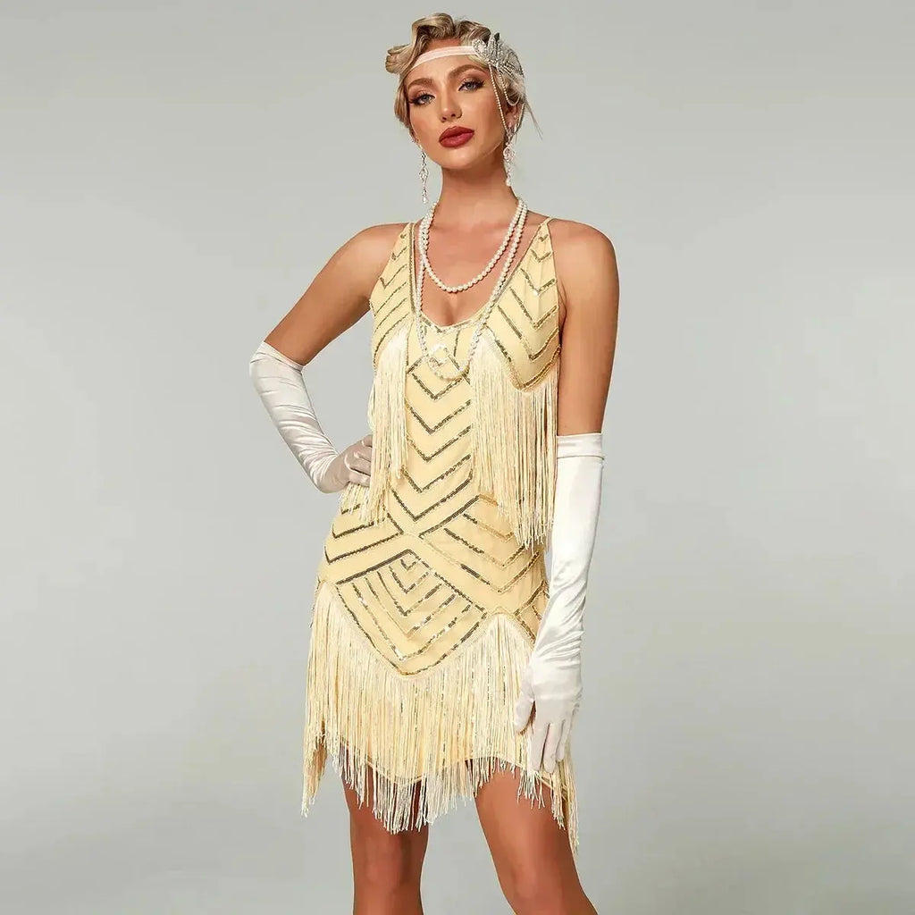 1920s Flapper Dress - Sequin Beaded Gatsby Fringe Mini - Plus Size Femstylo
