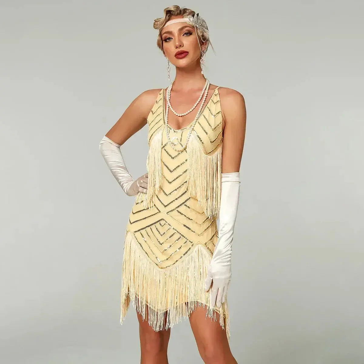 1920s Flapper Dress - Sequin Beaded Gatsby Fringe Mini - Plus Size Femstylo