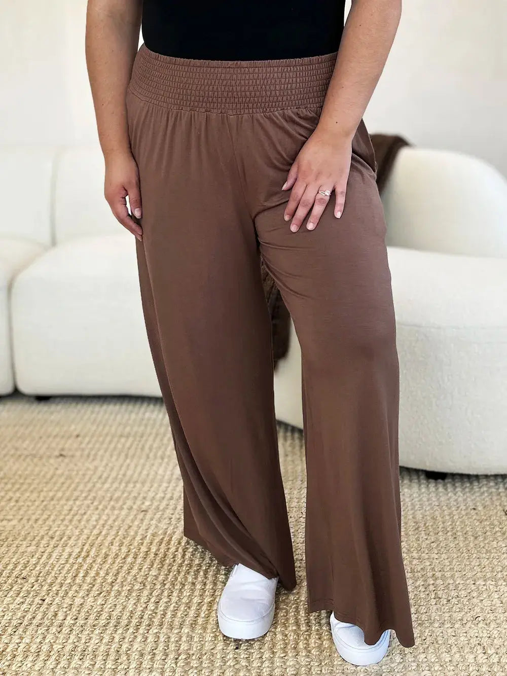 Smocked Wide-Leg Pants | Soft Flowy Trousers S–3XL Vicsxox.com