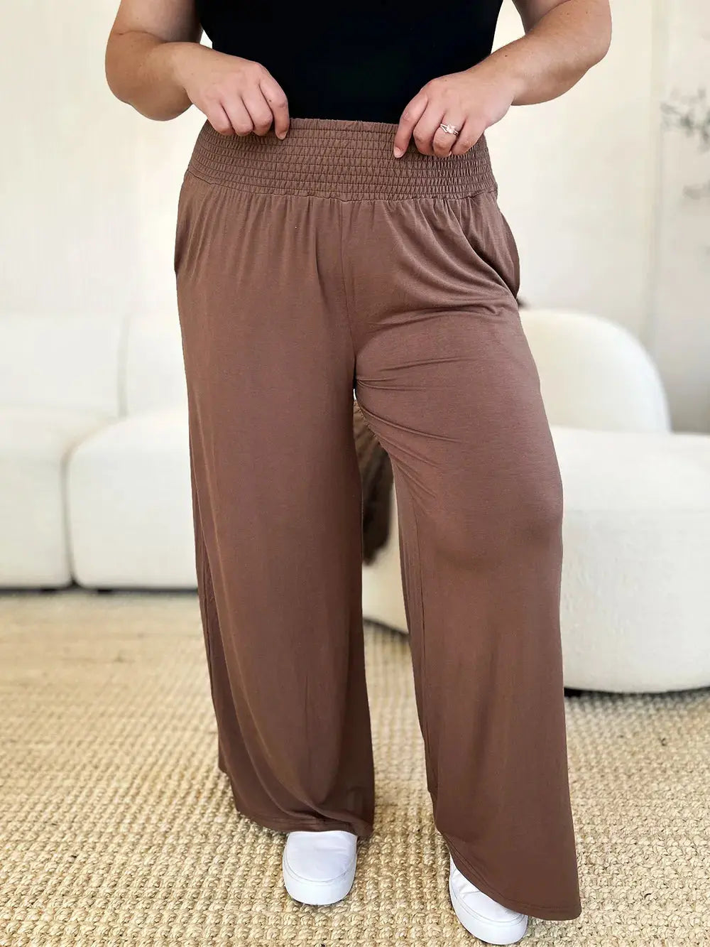 Smocked Wide-Leg Pants | Soft Flowy Trousers S–3XL Vicsxox.com