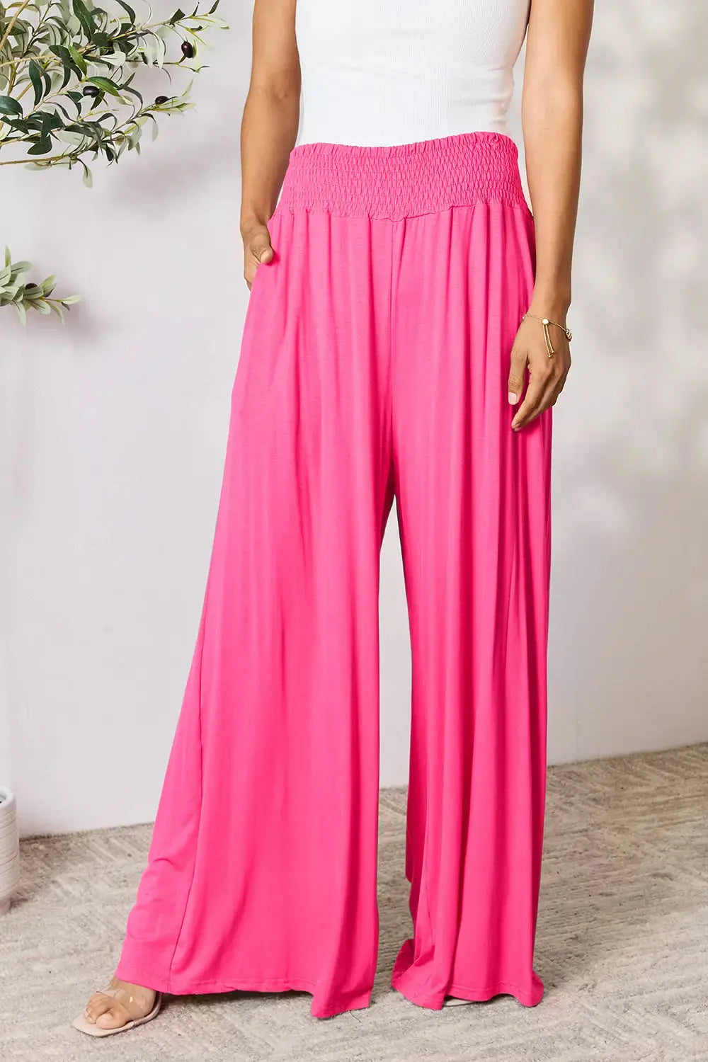 Smocked Wide-Leg Pants | Soft Flowy Trousers S–3XL Vicsxox.com