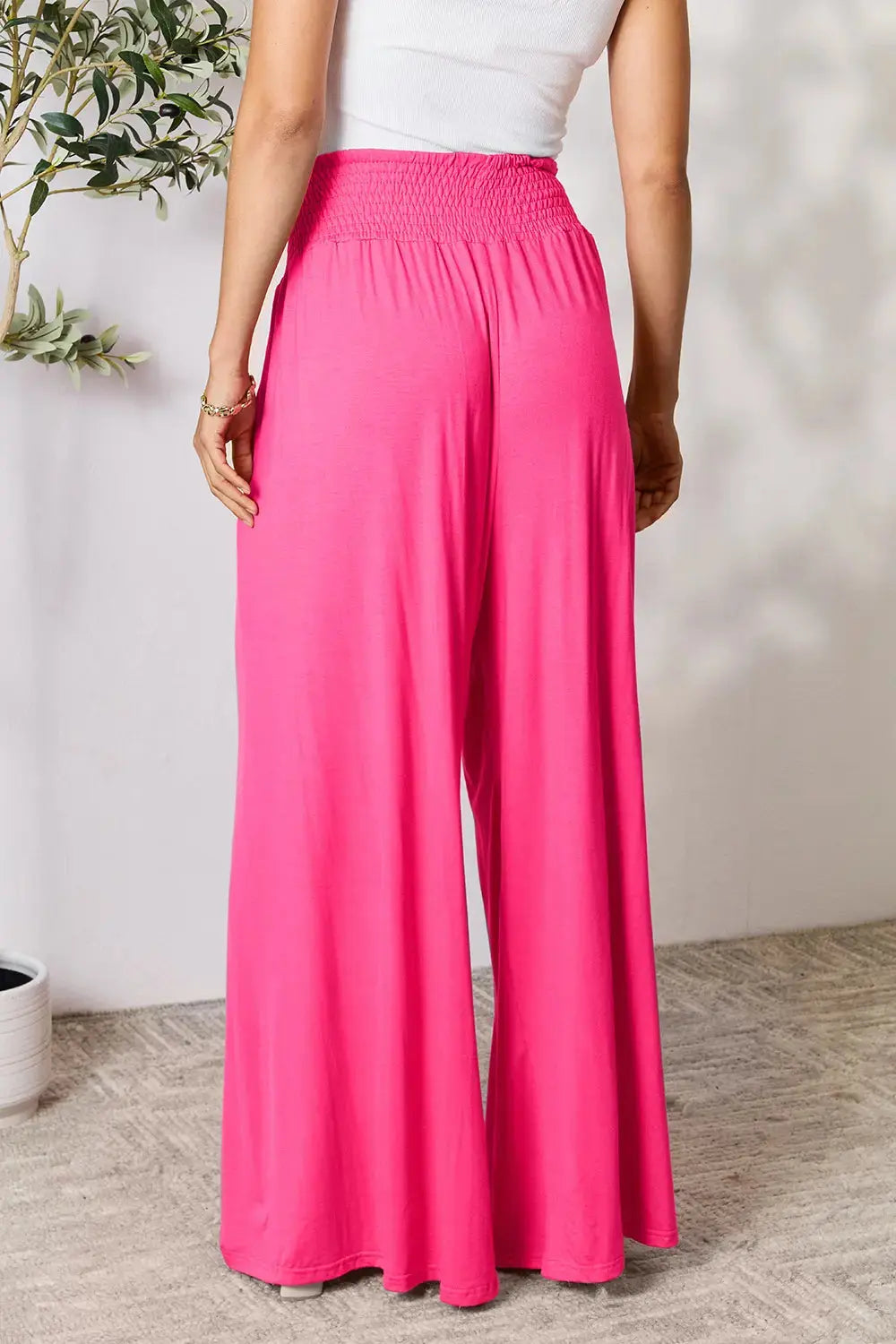 Smocked Wide-Leg Pants | Soft Flowy Trousers S–3XL Vicsxox.com