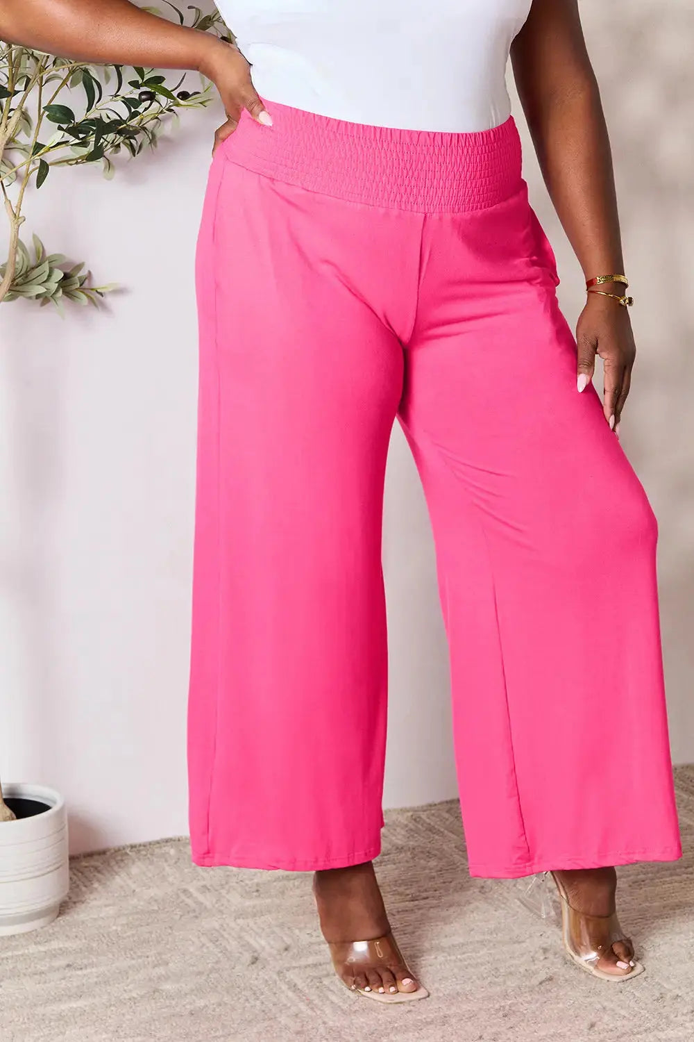 Smocked Wide-Leg Pants | Soft Flowy Trousers S–3XL Vicsxox.com