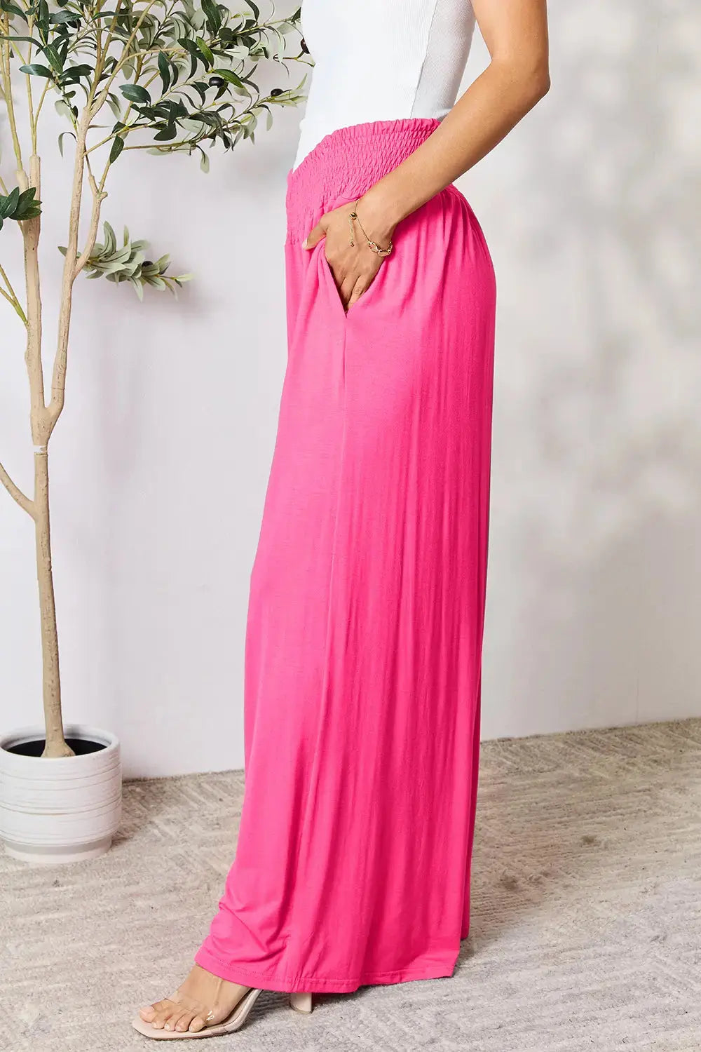 Smocked Wide-Leg Pants | Soft Flowy Trousers S–3XL Vicsxox.com