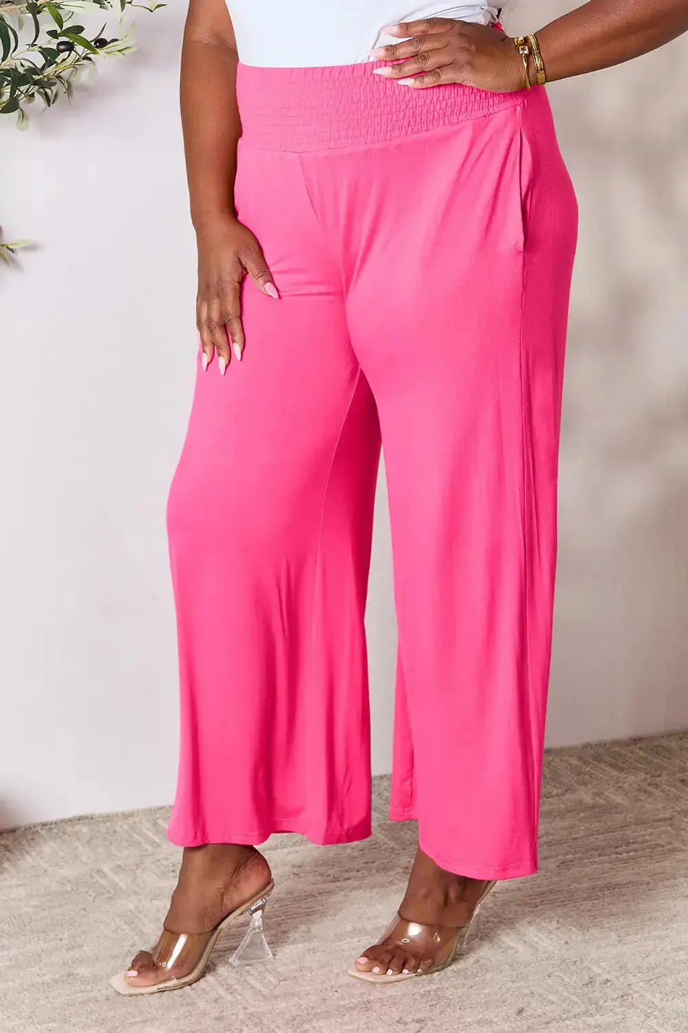 Smocked Wide-Leg Pants | Soft Flowy Trousers S–3XL Vicsxox.com