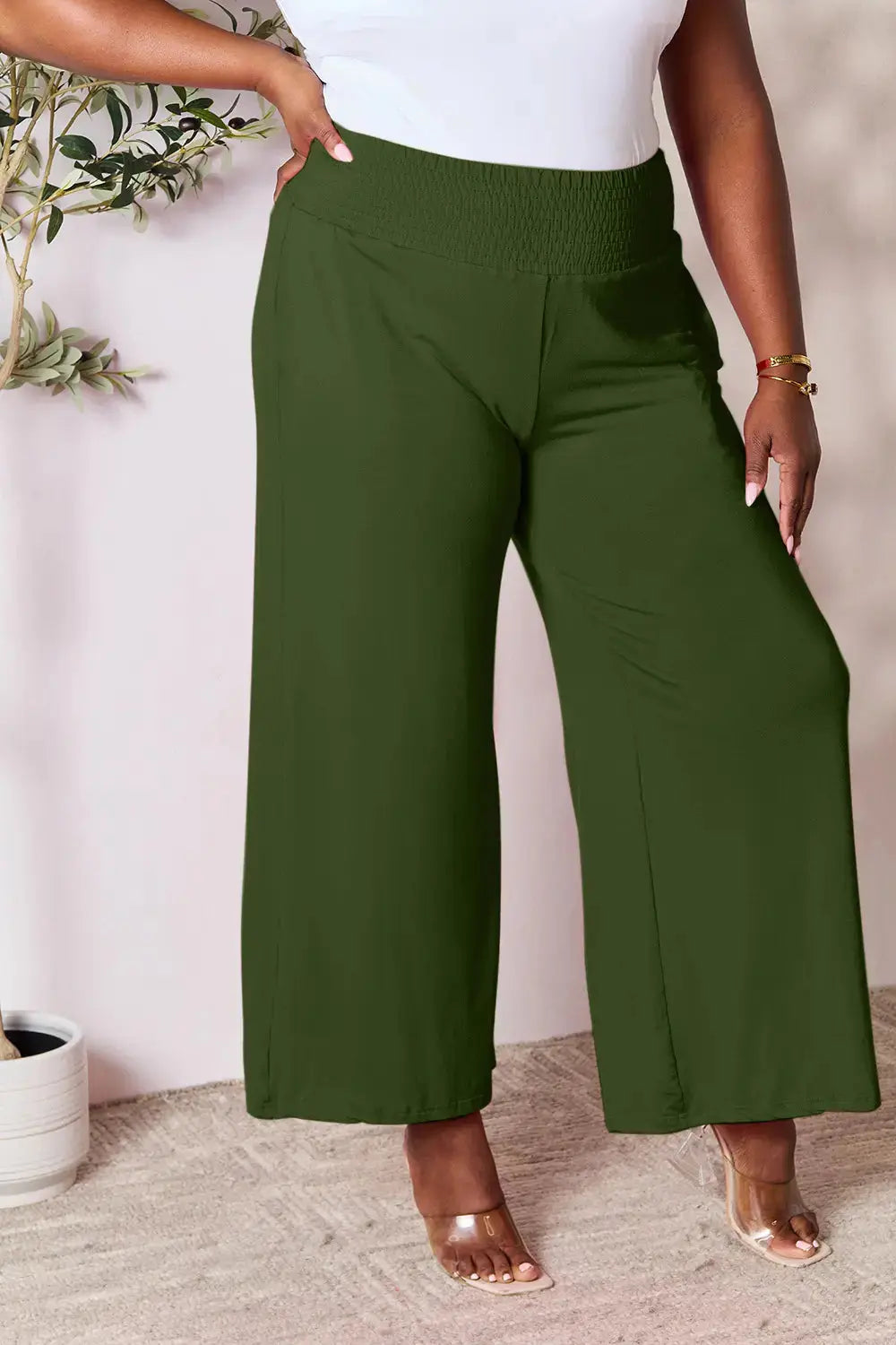 Smocked Wide-Leg Pants | Soft Flowy Trousers S–3XL Vicsxox.com