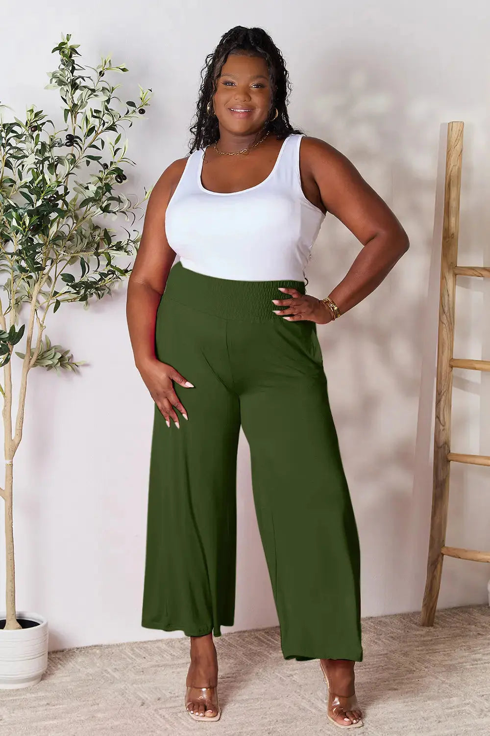 Smocked Wide-Leg Pants | Soft Flowy Trousers S–3XL Vicsxox.com