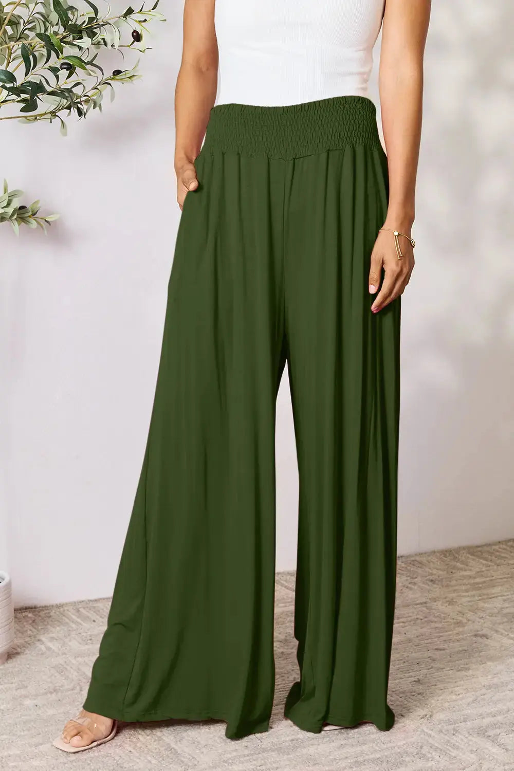 Smocked Wide-Leg Pants | Soft Flowy Trousers S–3XL Vicsxox.com