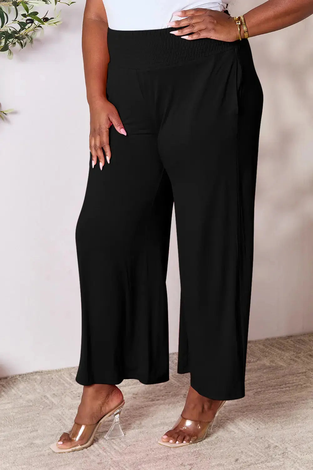 Smocked Wide-Leg Pants | Soft Flowy Trousers S–3XL Vicsxox.com