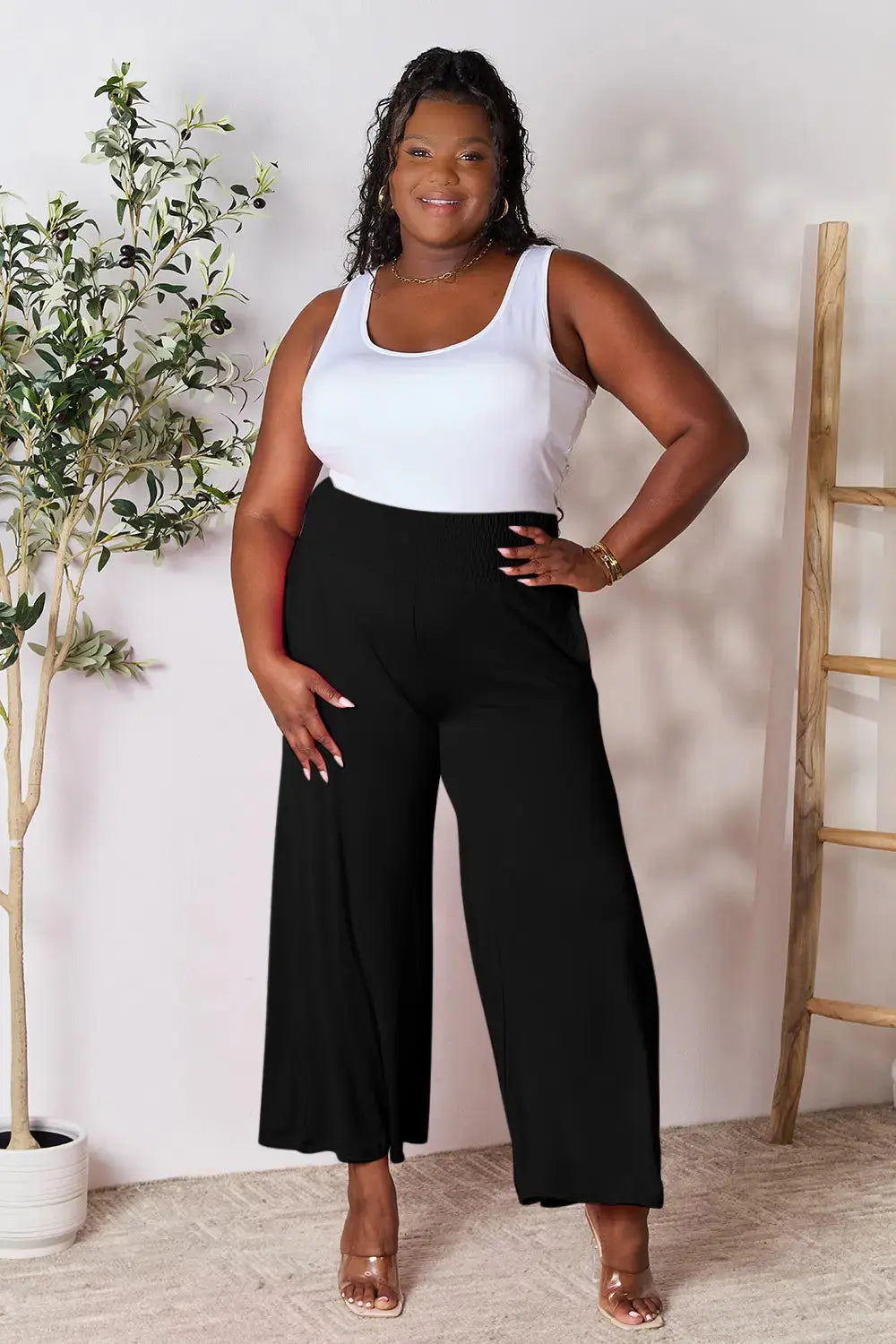 Smocked Wide-Leg Pants | Soft Flowy Trousers S–3XL Vicsxox.com