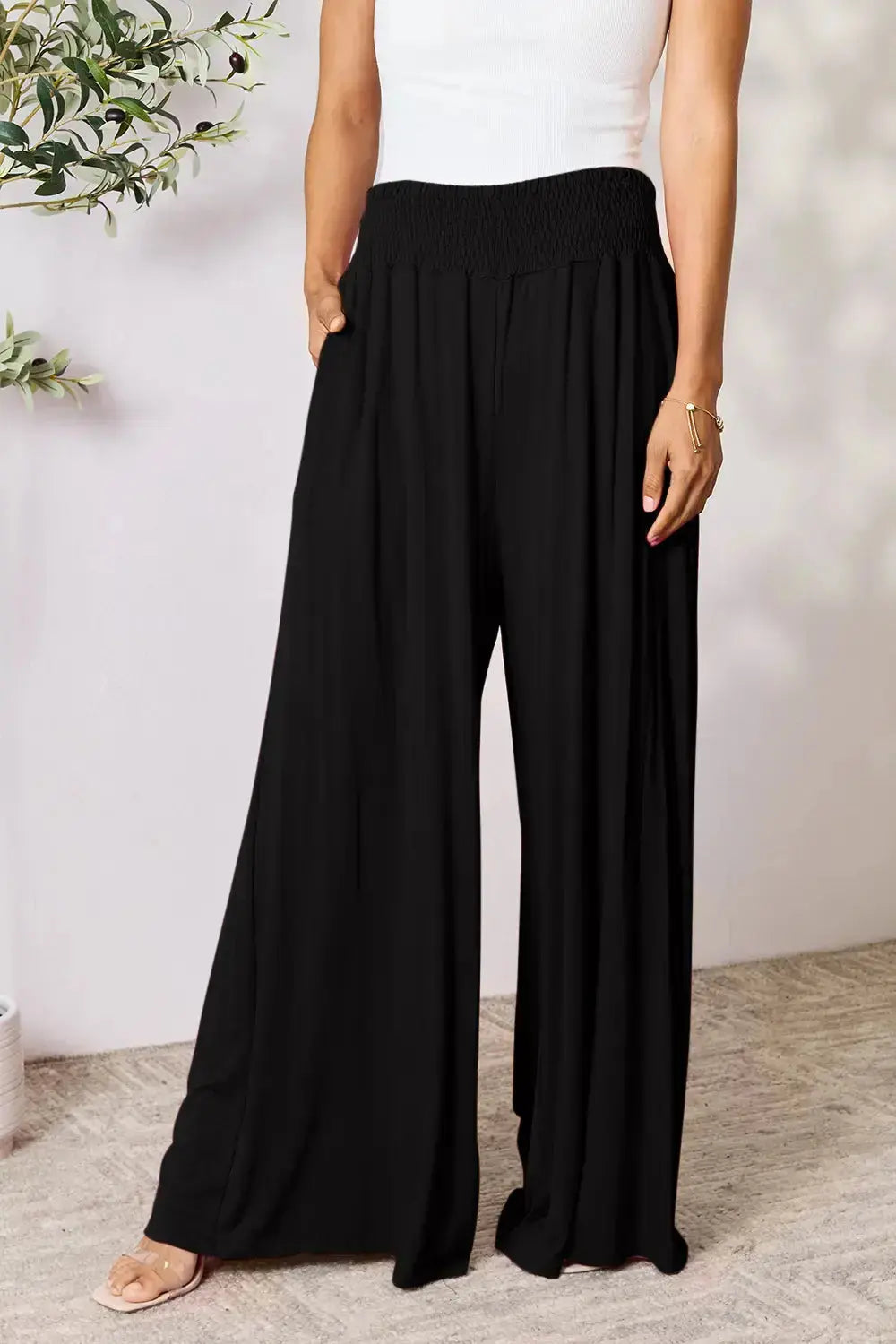Smocked Wide-Leg Pants | Soft Flowy Trousers S–3XL Vicsxox.com