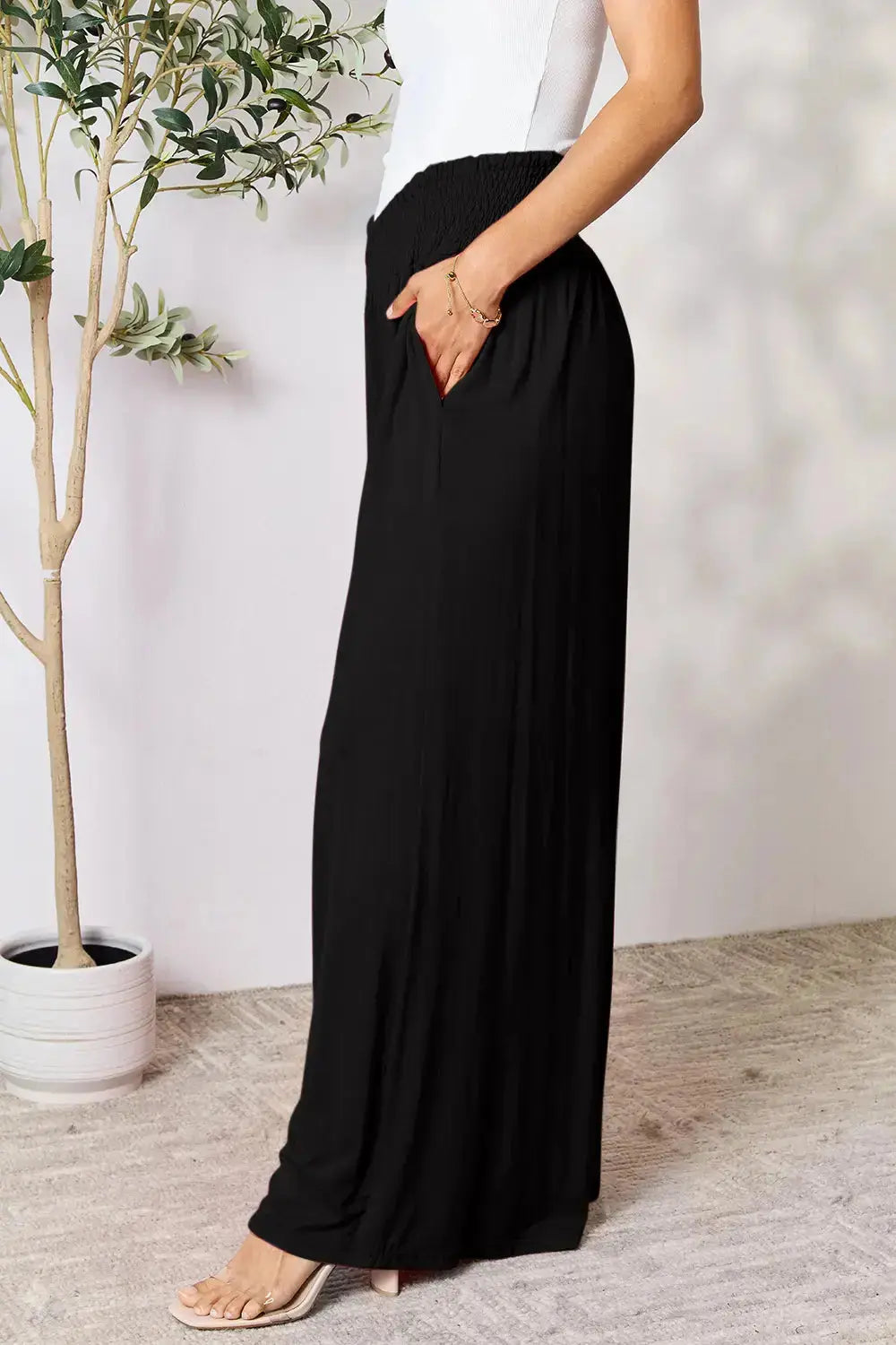 Smocked Wide-Leg Pants | Soft Flowy Trousers S–3XL Vicsxox.com