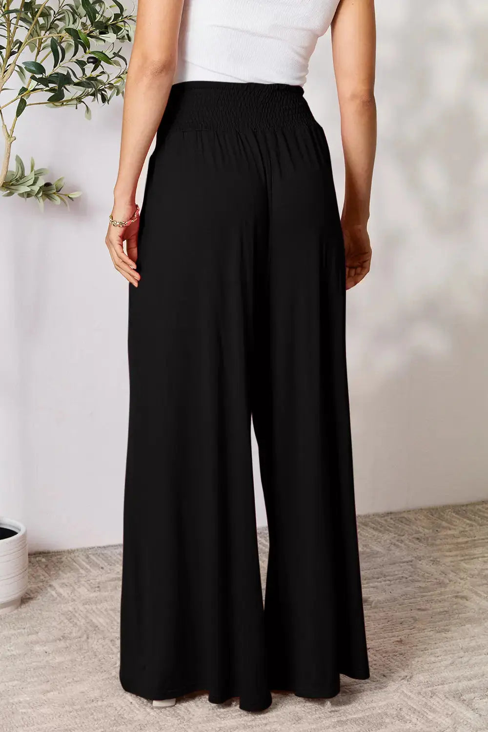Smocked Wide-Leg Pants | Soft Flowy Trousers S–3XL Vicsxox.com