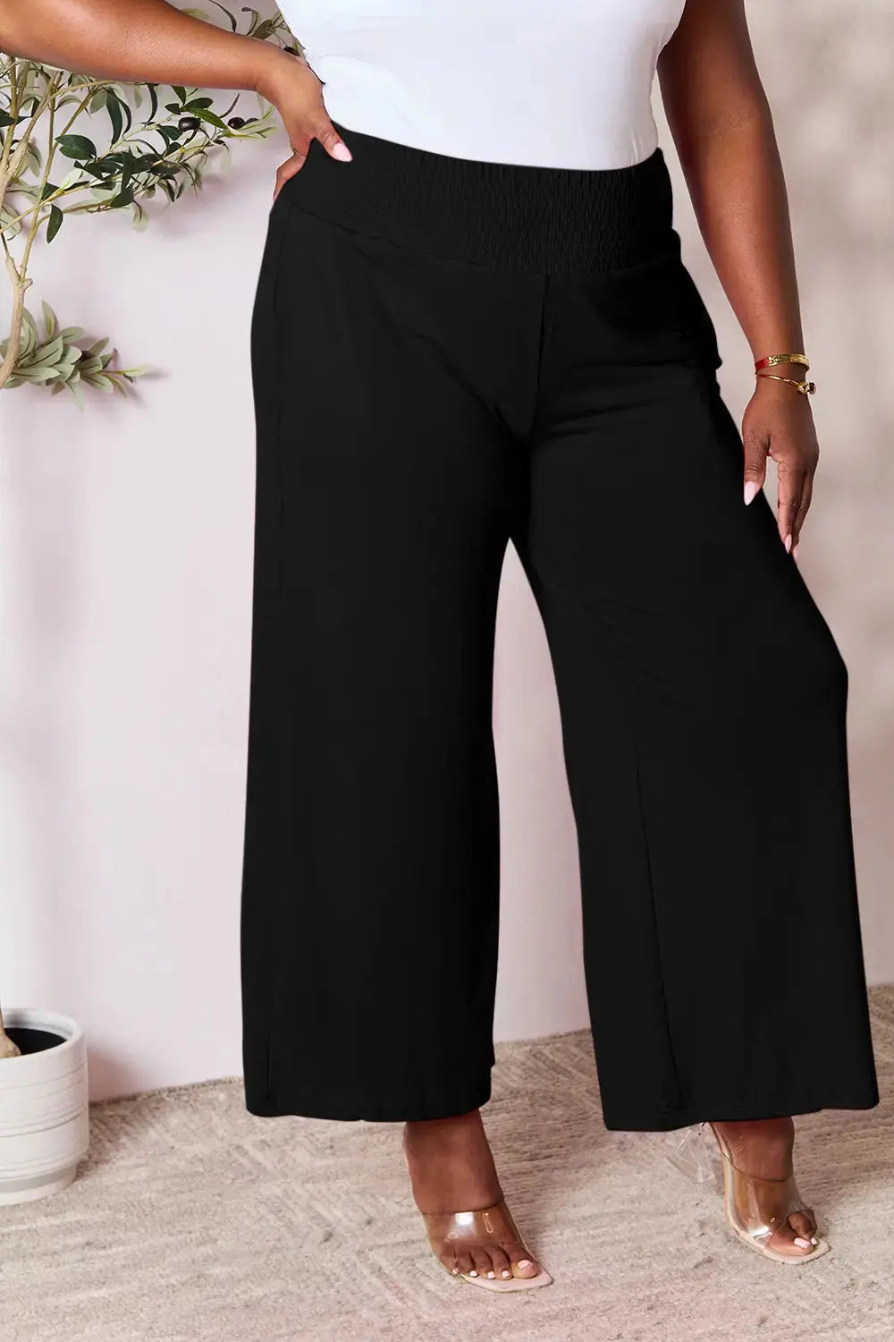Smocked Wide-Leg Pants | Soft Flowy Trousers S–3XL Vicsxox.com