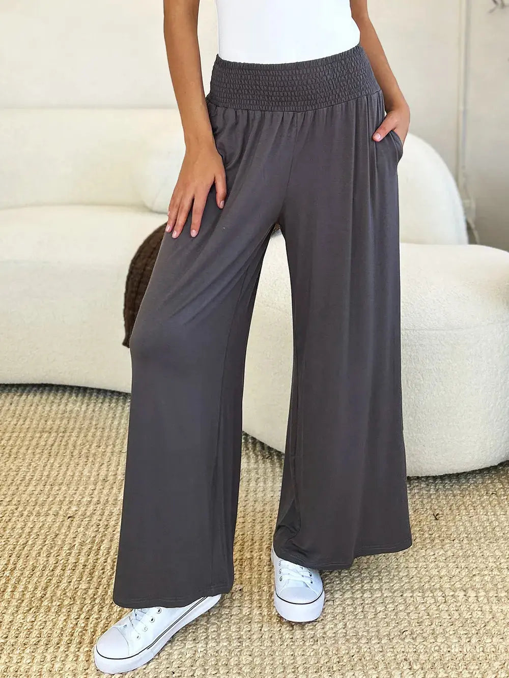 Smocked Wide-Leg Pants | Soft Flowy Trousers S–3XL Vicsxox.com