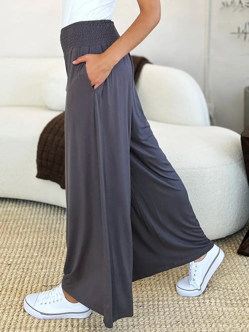Smocked Wide-Leg Pants | Soft Flowy Trousers S–3XL Vicsxox.com
