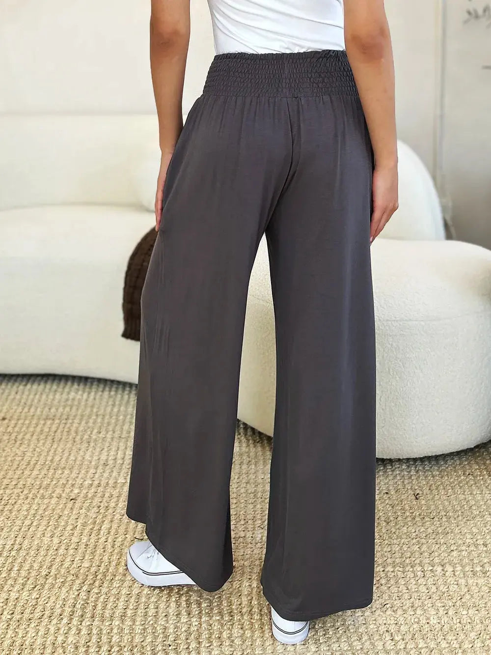 Smocked Wide-Leg Pants | Soft Flowy Trousers S–3XL Vicsxox.com