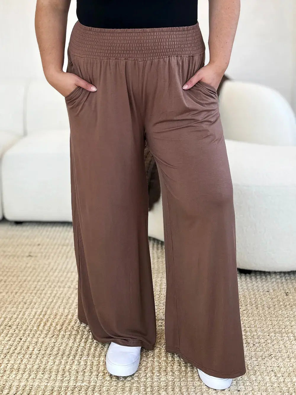 Smocked Wide-Leg Pants | Soft Flowy Trousers S–3XL Vicsxox.com