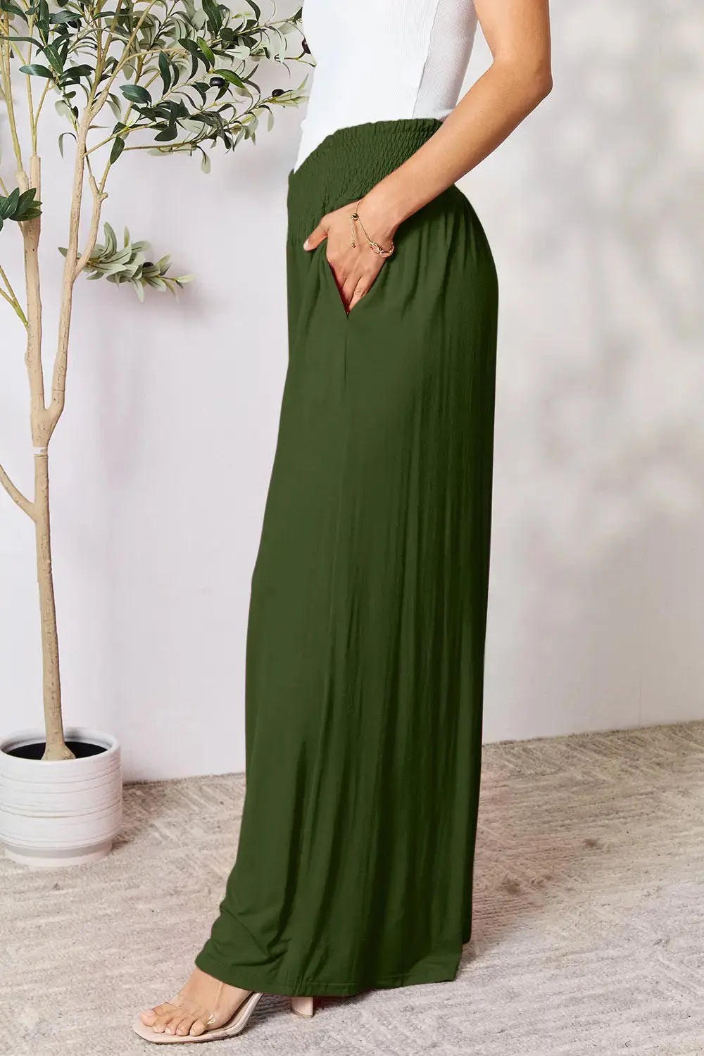 Smocked Wide-Leg Pants | Soft Flowy Trousers S–3XL Vicsxox.com