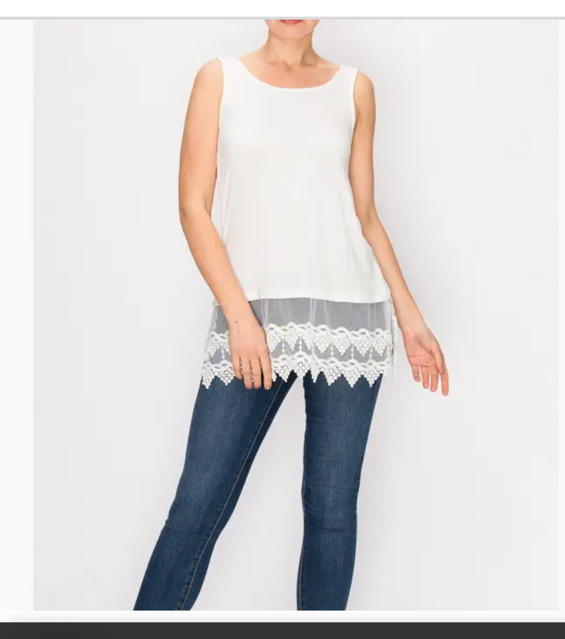 Soft Relaxed Tank with Floral Lace Hem – Ivory Layering Tank Top