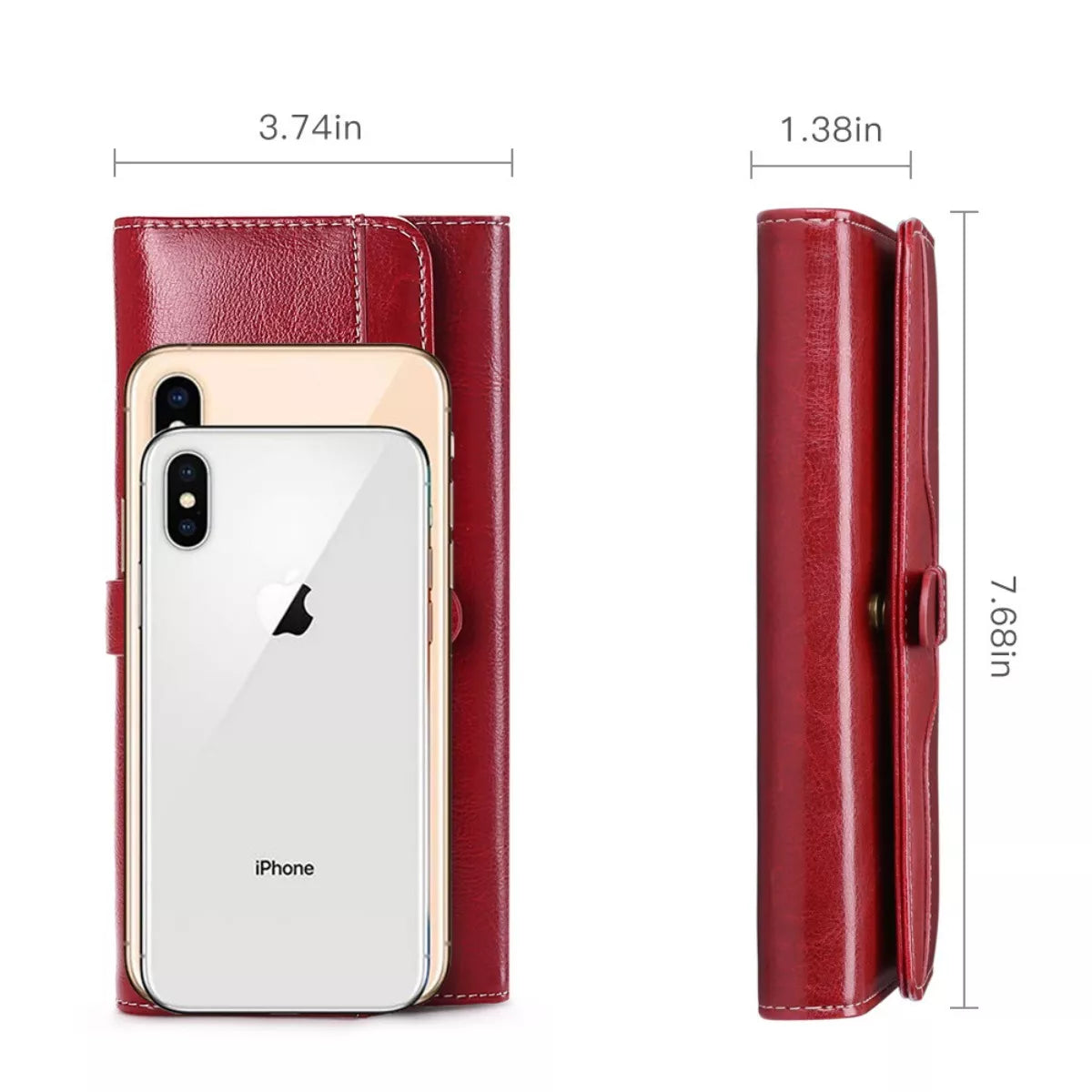 Wax Finish Long Bifold Wallet with Tab Buckle Closure Vicsxox.com