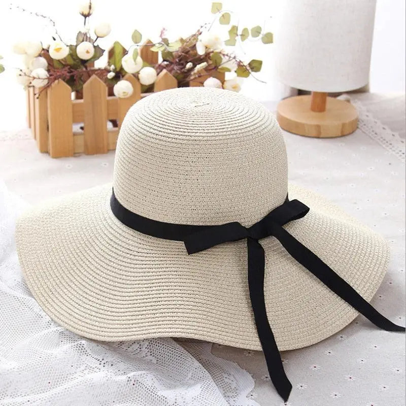 Wide Brim Floppy Straw Sun Hat – UV Protection Foldable Beach Hat for Women Vicsxox.com