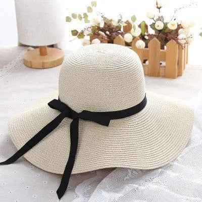 Wide Brim Floppy Straw Sun Hat – UV Protection Foldable Beach Hat for Women Vicsxox.com