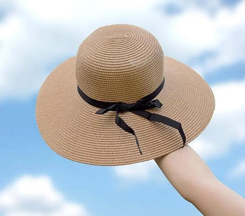 Wide Brim Floppy Straw Sun Hat – UV Protection Foldable Beach Hat for Women Vicsxox.com