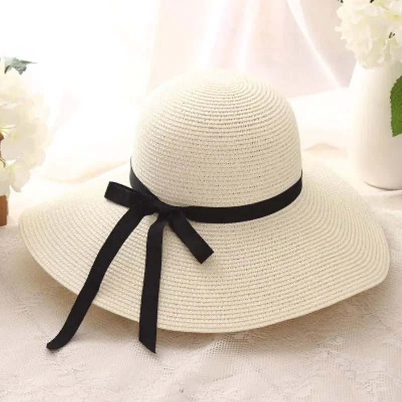 Wide Brim Floppy Straw Sun Hat – UV Protection Foldable Beach Hat for Women