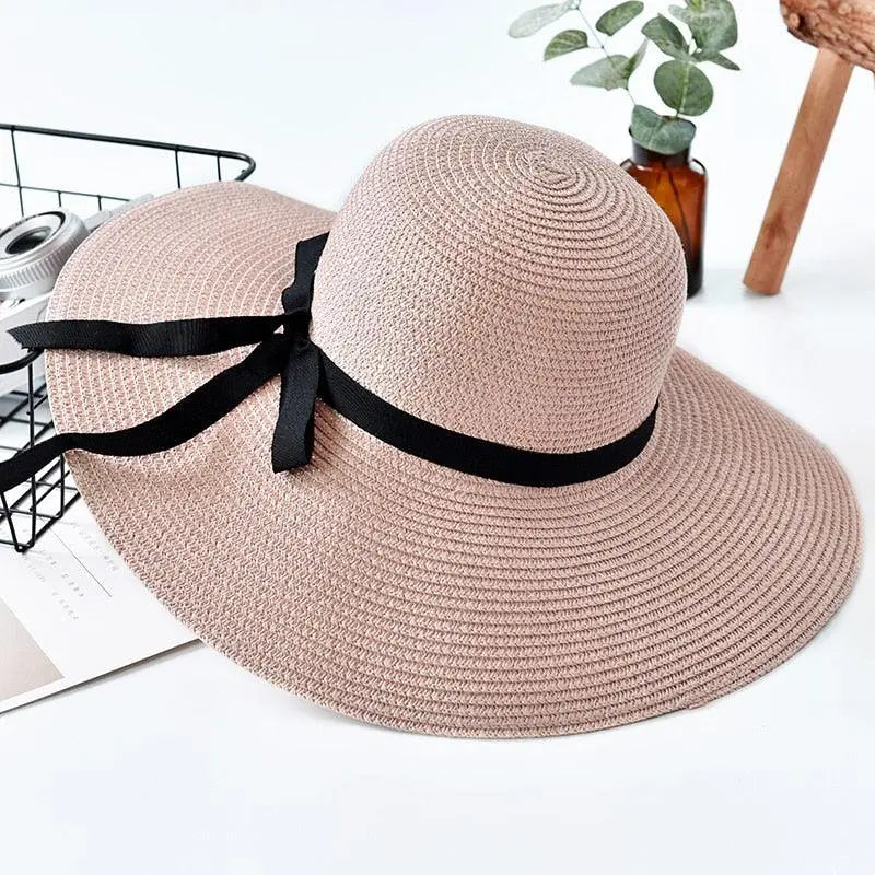 Wide Brim Floppy Straw Sun Hat – UV Protection Foldable Beach Hat for Women Vicsxox.com